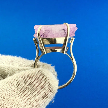 Retro 925 Sterling Silver Purple Fuschia Pink White Druzy Quartz Statement Ring
