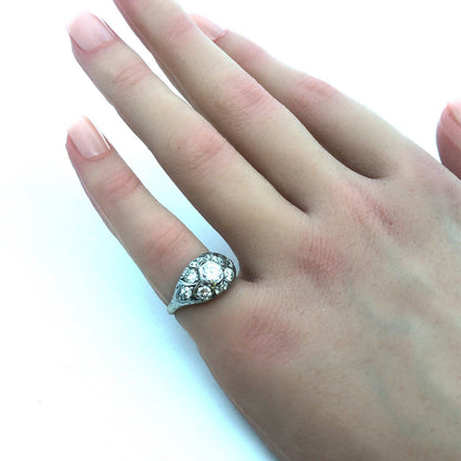 Vintage Platinum Round Diamond Cluster Anniversary Ring