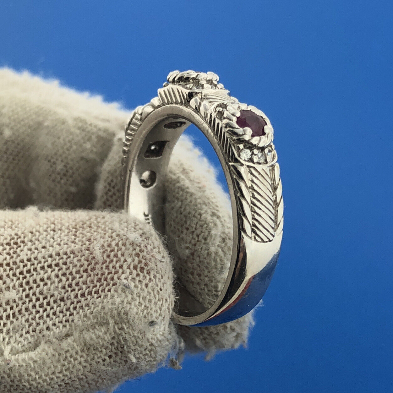 Judith Ripka Sterling Silver 925 Ruby Cubic Zirconia Stackable Cocktail Ring