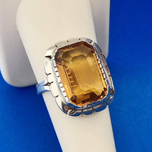 Designer 925 Sterling Silver Rectangle Orange Cubic Zirconia CZ Solitaire Ring