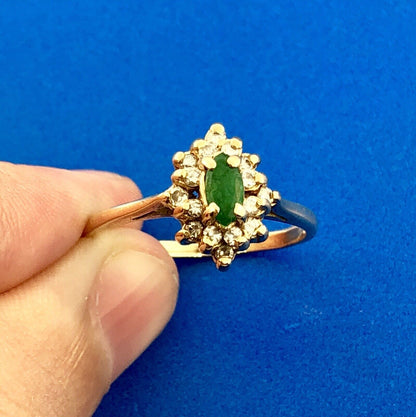 Vintage 14K Yellow Gold Emerald Diamond May Anniversary Sweetheart Ring