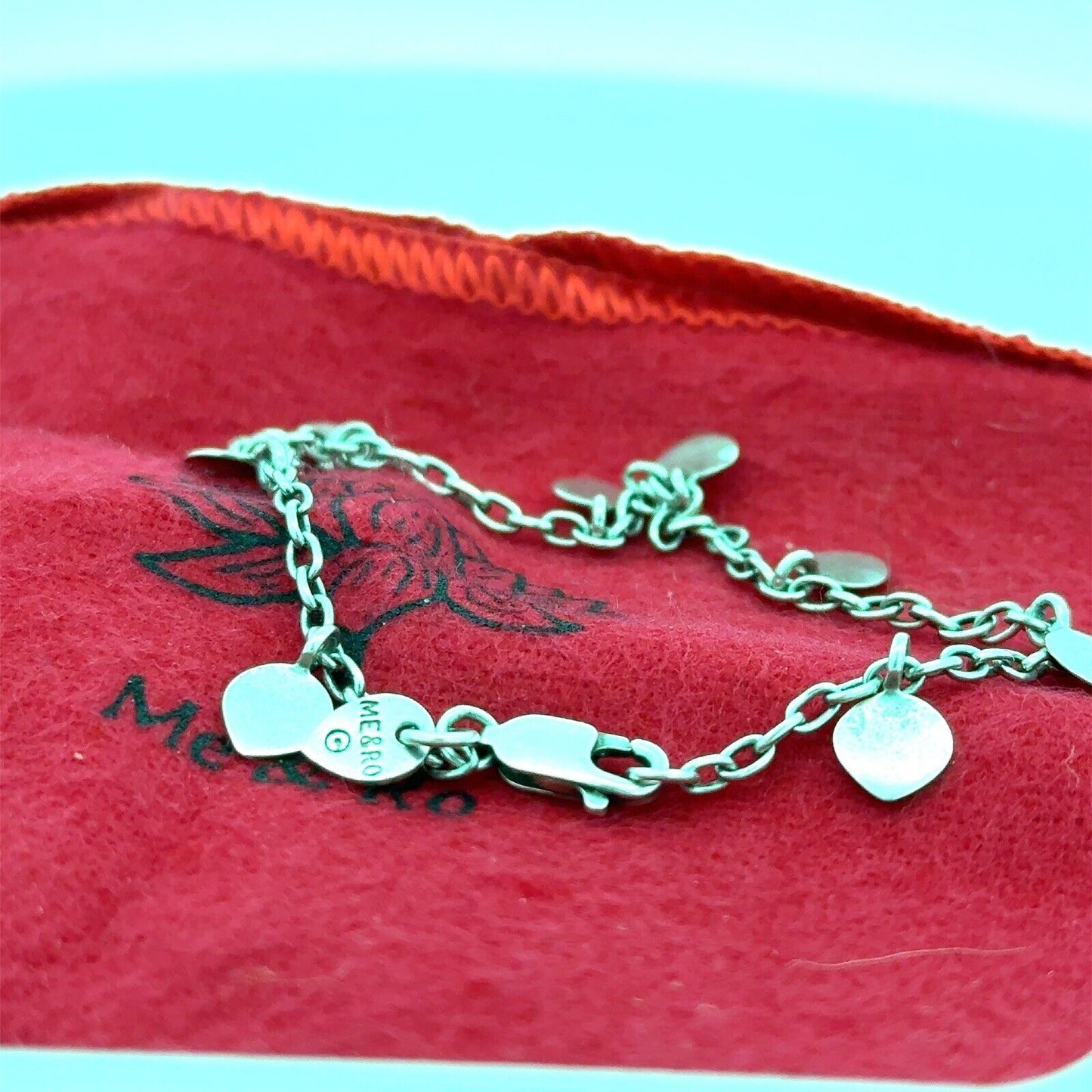 Designer Me & Ro 925 Sterling Silver Tiny Petal Chain Petal Charm Bracelet