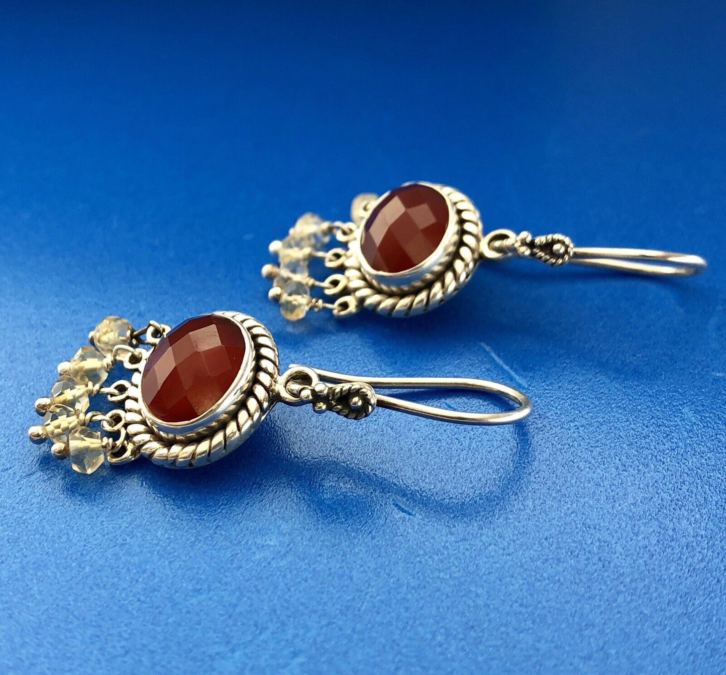 Doug Paulus DP Sterling Silver 925 Carnelian Citrine Bead Drop Dangle Earrings