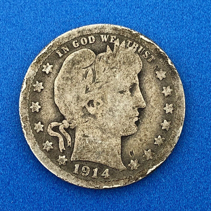 1914 S Silver Barber Quarter $.25 Better Key Date San Francisco Coin Rare Scarce