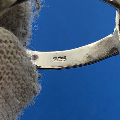 Stunning Sterling Silver 925 Grey Orange Cabochon Agate Statement Ring Size 8.5