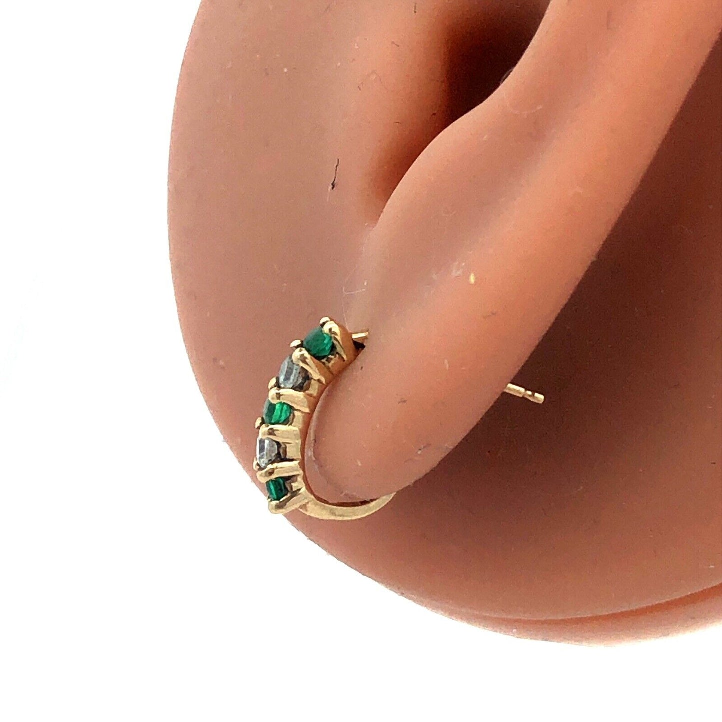 10K Yellow Gold Designer Round Cubic Zirconia Green Emerald Drop Stud Earrings