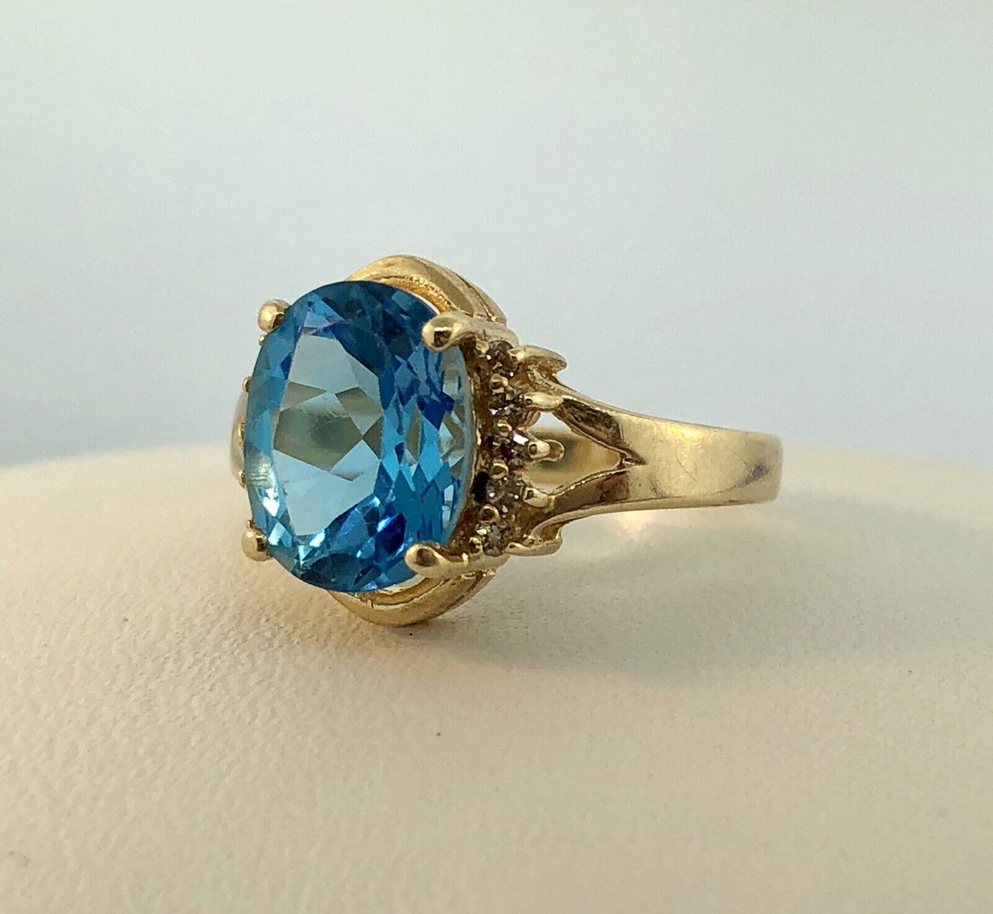 14K Yellow Gold London Blue Topaz Diamond December Anniversary Cocktail Ring