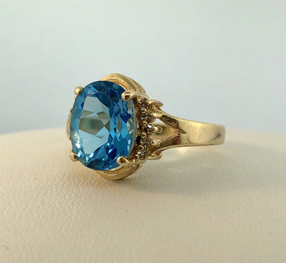 14K Yellow Gold London Blue Topaz Diamond December Anniversary Cocktail Ring