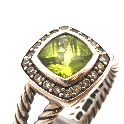 Designer David Yurman 925 Sterling Silver Prasiolite Diamond Halo Albion Ring