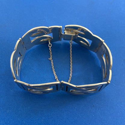 Vintage Taxco Arvel 925 Sterling Silver Modernist Wave Panel Cuff Bracelet