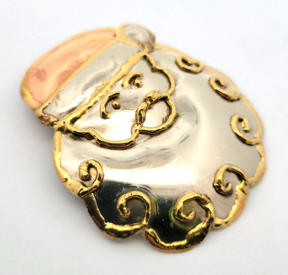 Vintage Mexico Silver Tone Copper Brass Santa Brooch/Pendant Earrings 3 Pc Set