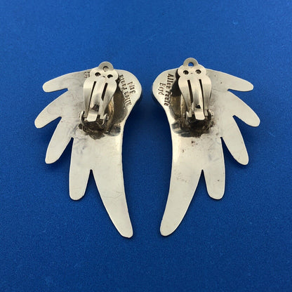 Allen Paula Boyd Sterling Silver 925 Cabochon Carnelian Winged Clip-On Earrings