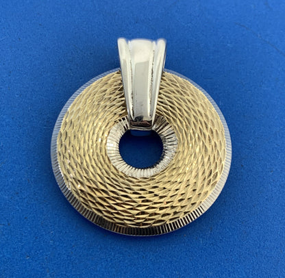 Designer Sterling Silver Vermeil Two Tone Reversible Textured Polished Pendant
