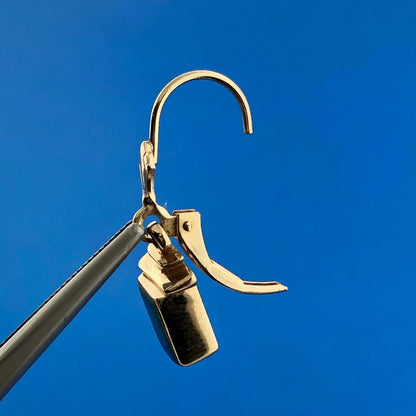 Retro Designer 14K Yellow Gold Rectangle Cabochon Opal Dangle LeverBack Earrings