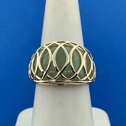 Designer 14K Yellow Gold Curved Jade Cabochon Modernist Dome Ring