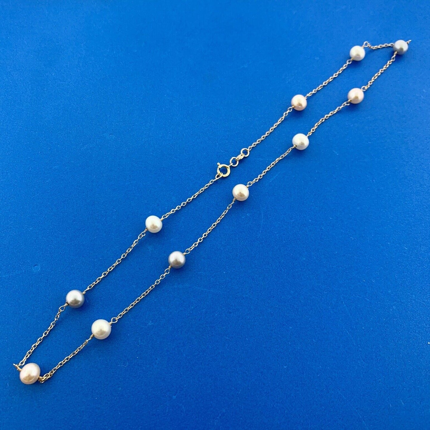 Gorgeous 14k Yellow Gold Gray White Cream Pearl 16" Chain Necklace