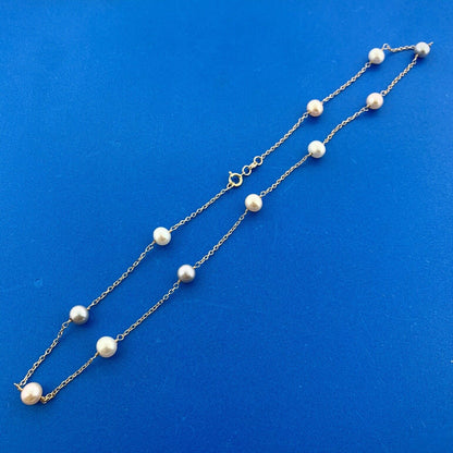 Gorgeous 14k Yellow Gold Gray White Cream Pearl 16" Chain Necklace