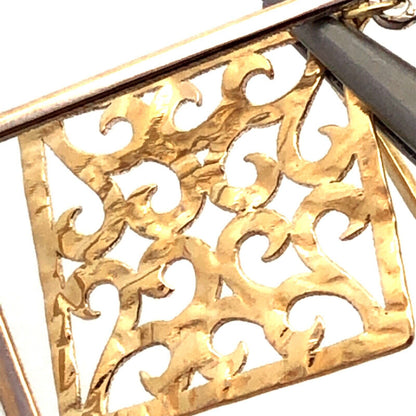Designer 14K Yellow White Gold Open Scroll Square Dangle Hook Earrings