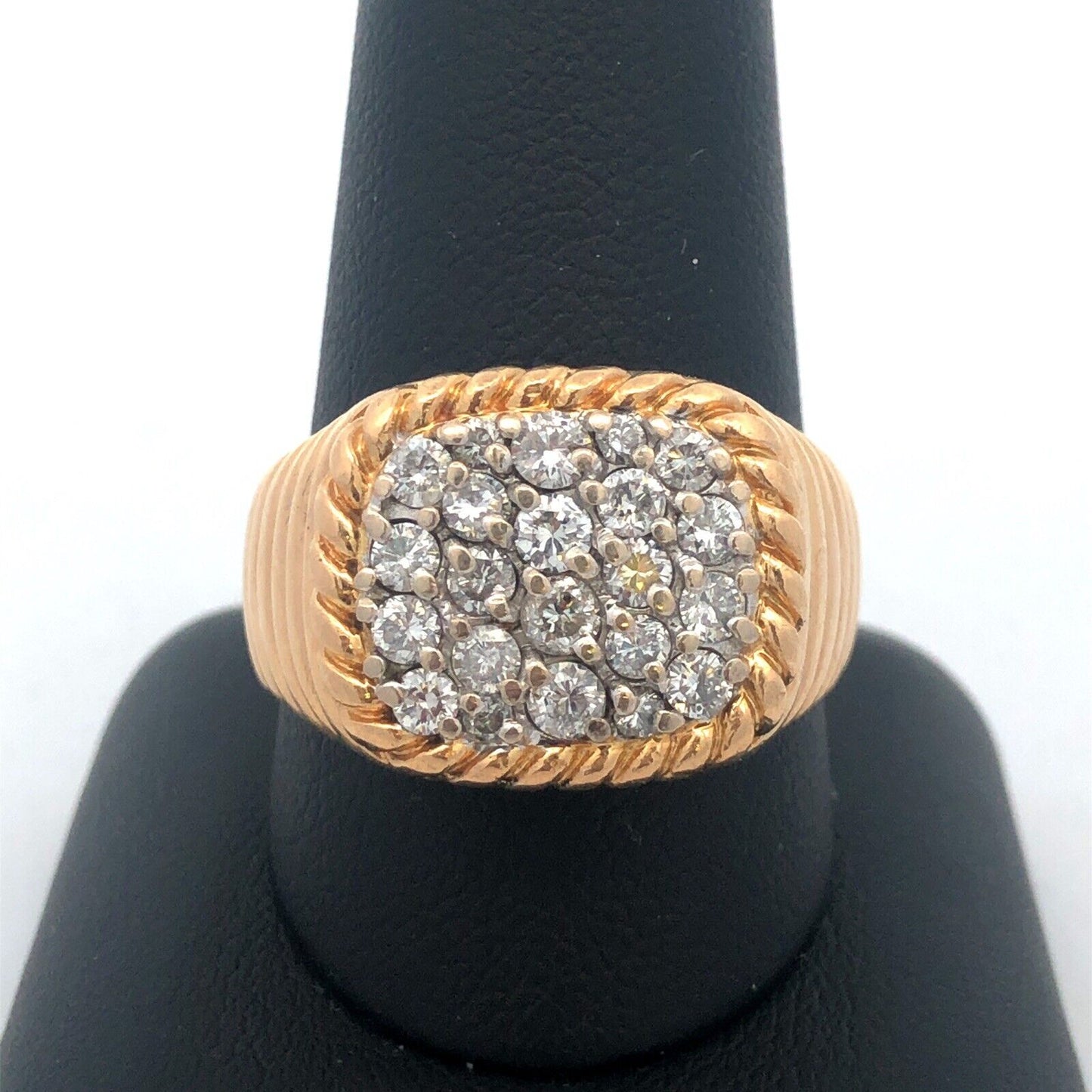 Estate Art Deco 14K Yellow Gold Unisex Diamond Cluster Statement Dome Ring