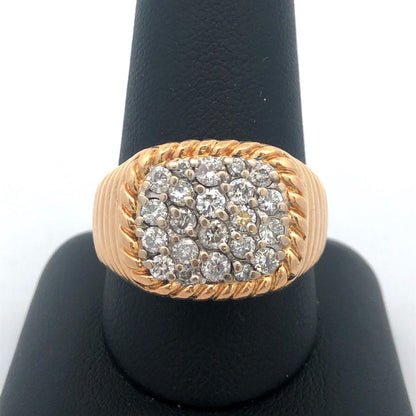 Estate Art Deco 14K Yellow Gold Unisex Diamond Cluster Statement Dome Ring