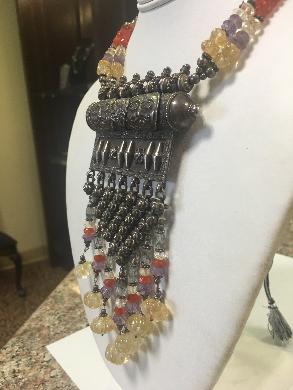 One-of-a-Kind Statement Necklace 800 Silver Bead Detail with Adjustable Rope