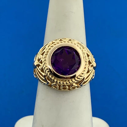 Designer 925 Sterling Silver Vermeil Round Amethyst Butterfly Scroll Ring