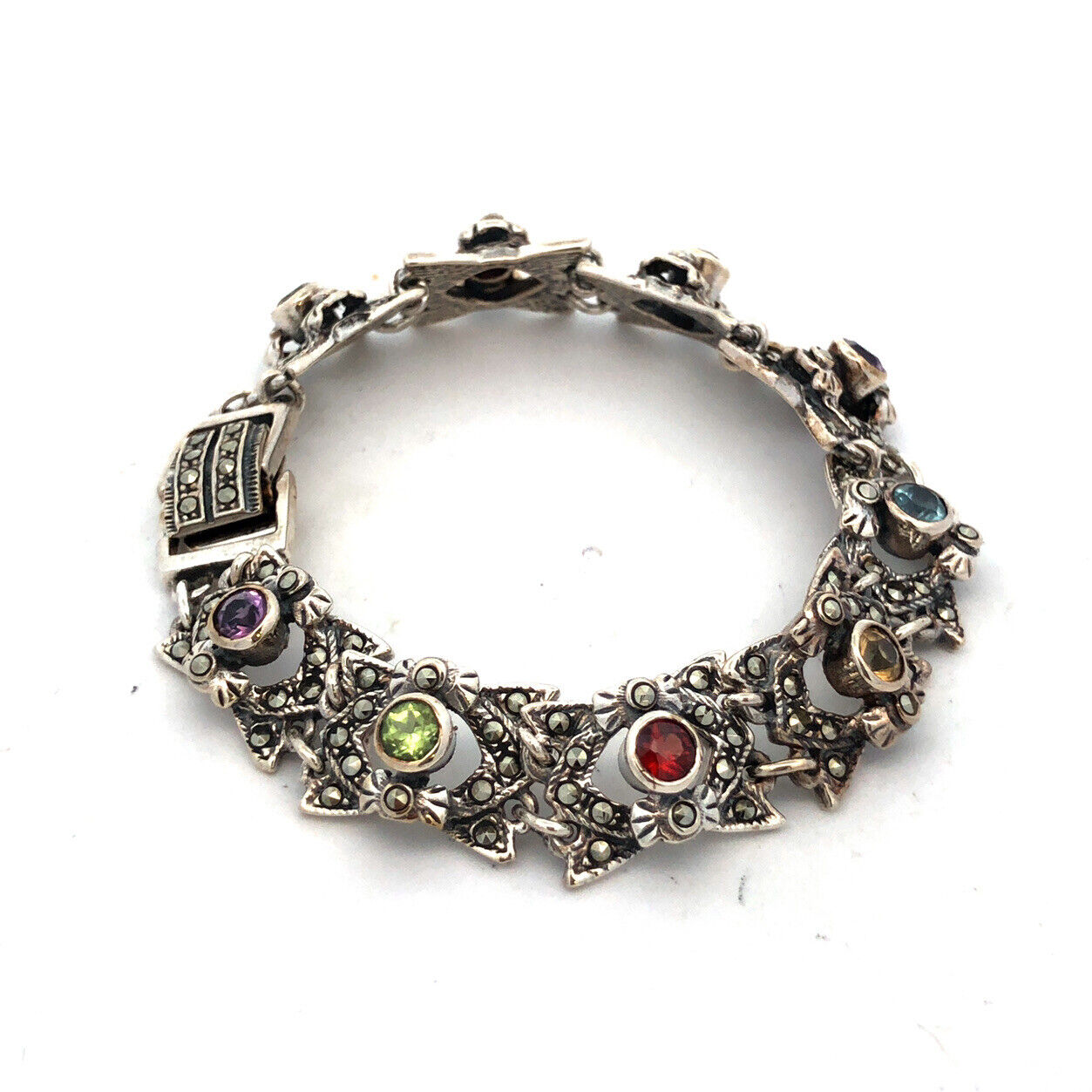 Designer 925 Sterling Silver Multigemstone Statement Tennis Bracelet