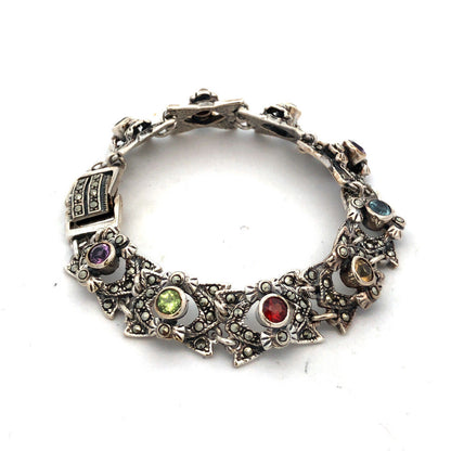 Designer 925 Sterling Silver Multigemstone Statement Tennis Bracelet