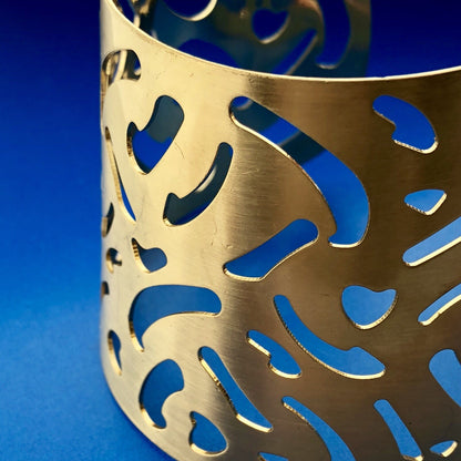Modernist Gold Tone Brushed Finish Animal Print Cutout Statement Cuff Bracelet