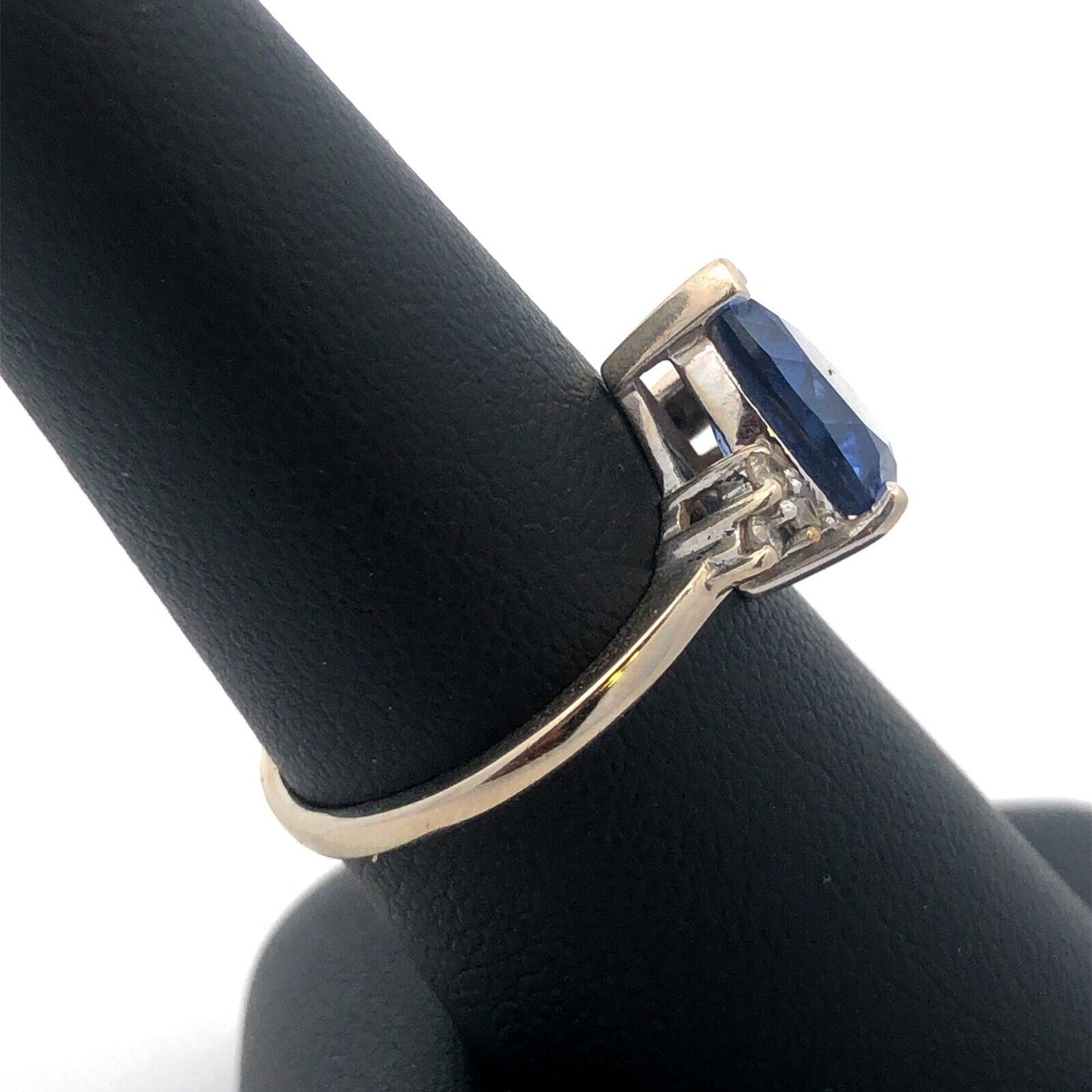 10K White Gold Blue Sapphire Diamond Engagement Anniversary Cocktail Ring