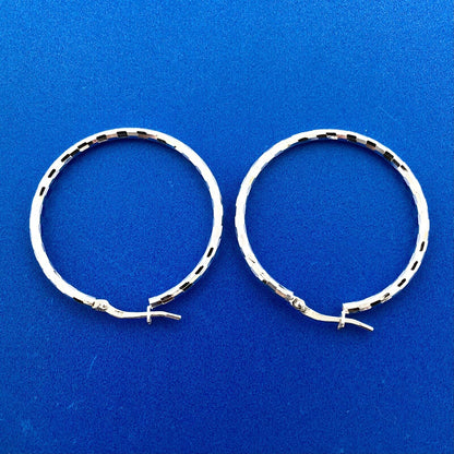 Stunning Sterling Silver 925 Textured 1.5" Hoop Earrings w/ Snap Closure
