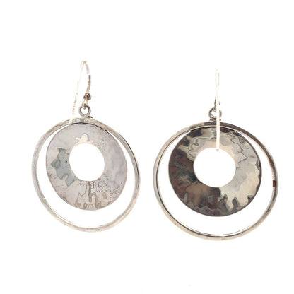 Designer Silpada Sterling Silver Hammered Modernist Round Hook Dangle Earrings