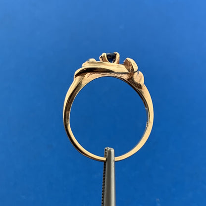Vintage 10K Yellow Gold Sapphire Solitaire Scroll Knot September Ring