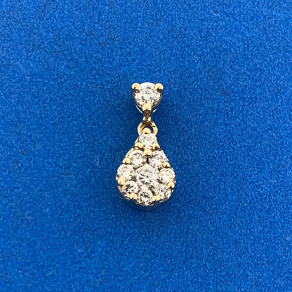 Designer 14K Yellow Gold Diamond Cluster Pear Drop Pendant