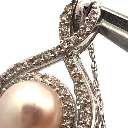 Designer 14K White Gold Pearl Diamond Bridal June Infinity Anniversary Necklace