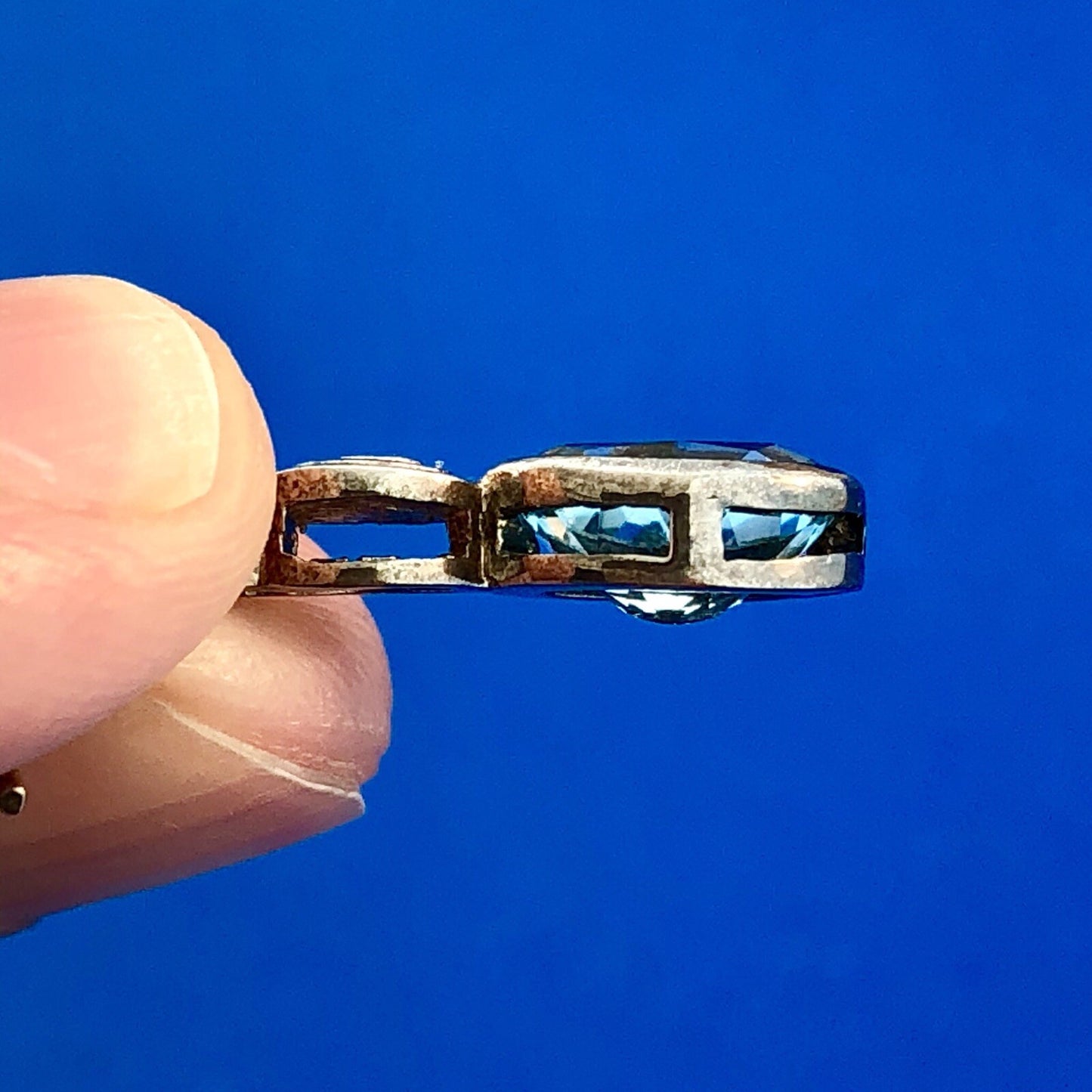 Vintage 925 Sterling Silver Oval Blue Topaz November Anniversary Dangle Earrings