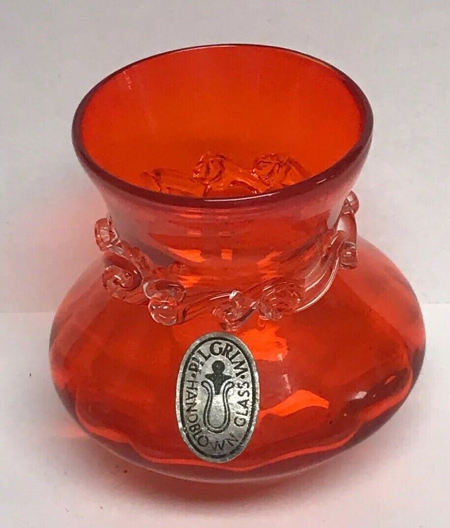 Pilgrim Glass Red Orange Wave Glass Design Small Bud Vase Original Sticker