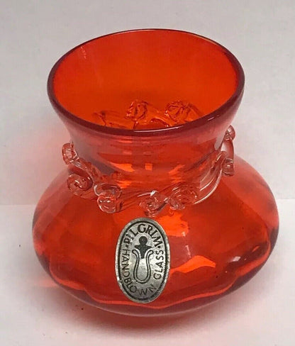 Pilgrim Glass Red Orange Wave Glass Design Small Bud Vase Original Sticker