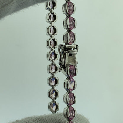 Stunning Designer Sterling Silver Oval Pink Ice Cubic Zirconia Tennis Bracelet