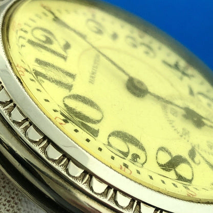 1928 Hamilton 14K White Gold-Filled Railroad Grade Open Face Pocket Watch w/Fob