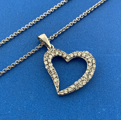 Designer 925 Sterling Silver Cubic Zirconia Modernist Heart Pendant Necklace