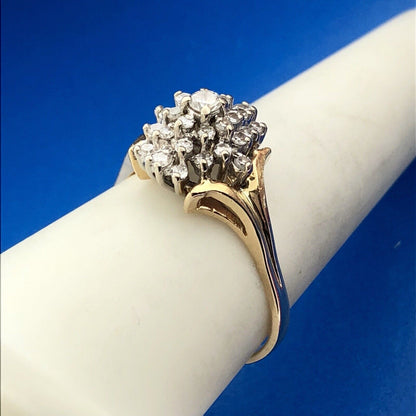 Tru Glo 14K Yellow Gold Diamond Waterfall Cluster Engagement Cocktail Ring