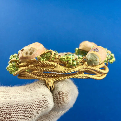 Gorgeous Gold Toned Rhinestone Glass Spring Easter Floral Wreath Pin Brooch
