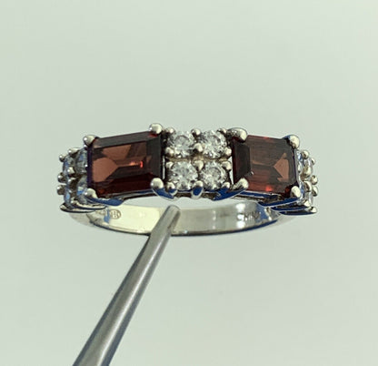 Designer 925 Sterling Silver Red White Tourmaline Stackable Band Ring