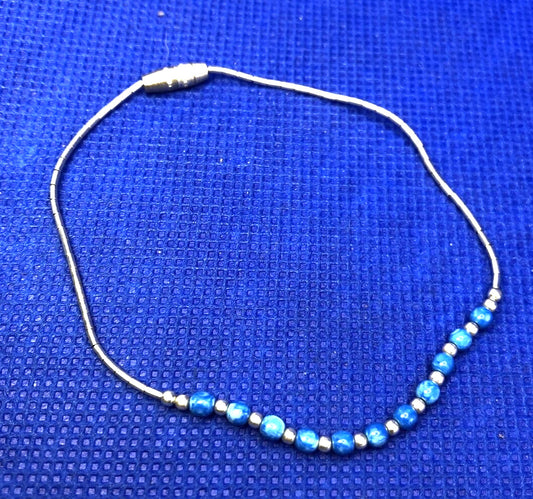 Lapis Lazuli 925 Sterling Silver Beaded Liquid Silver Tennis Bracelet