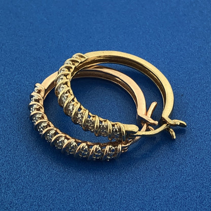 Designer OH 925 Sterling Silver Vermeil Two Tone Diamond Hoop Earrings