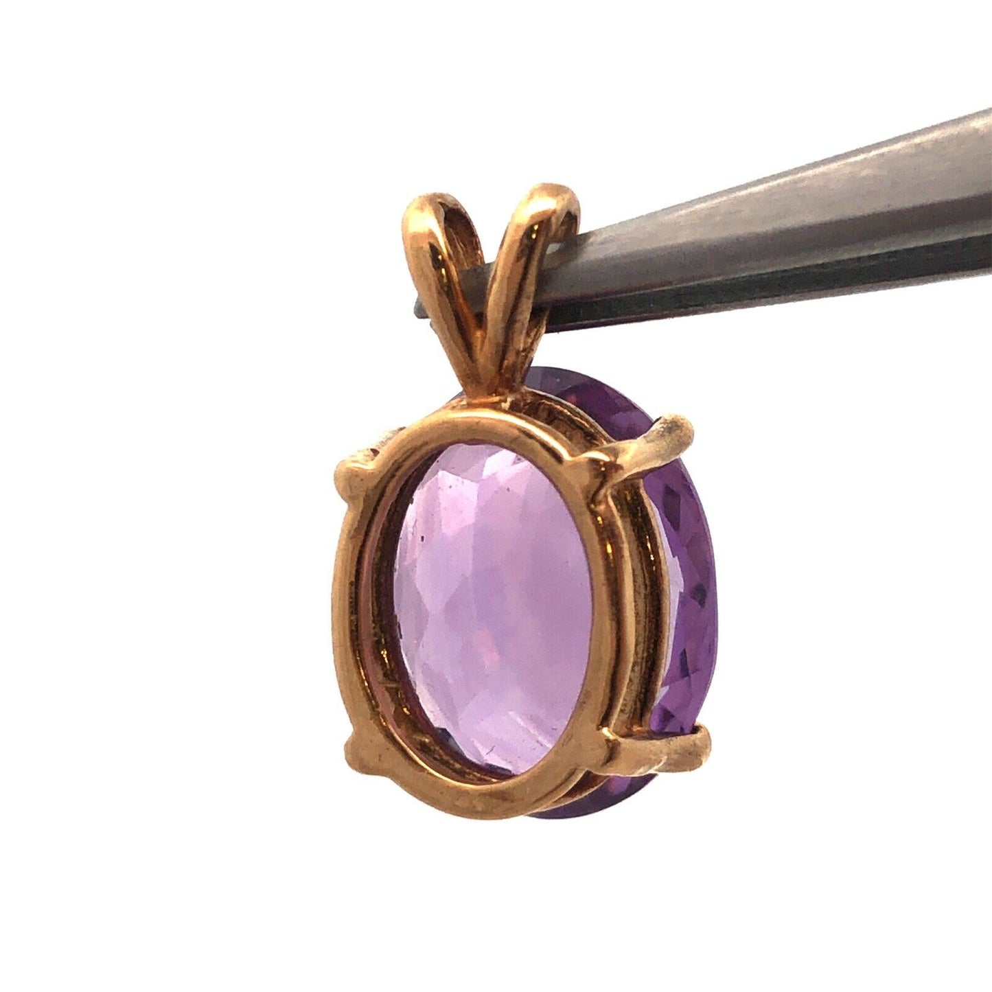Gorgeous 14k Yellow Gold Oval Cut Solitaire 6.5 ct Purple Amethyst Pendant
