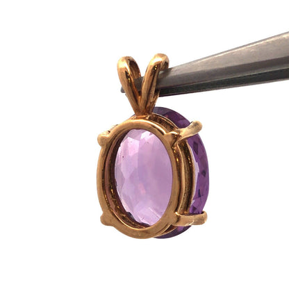 Gorgeous 14k Yellow Gold Oval Cut Solitaire 6.5 ct Purple Amethyst Pendant