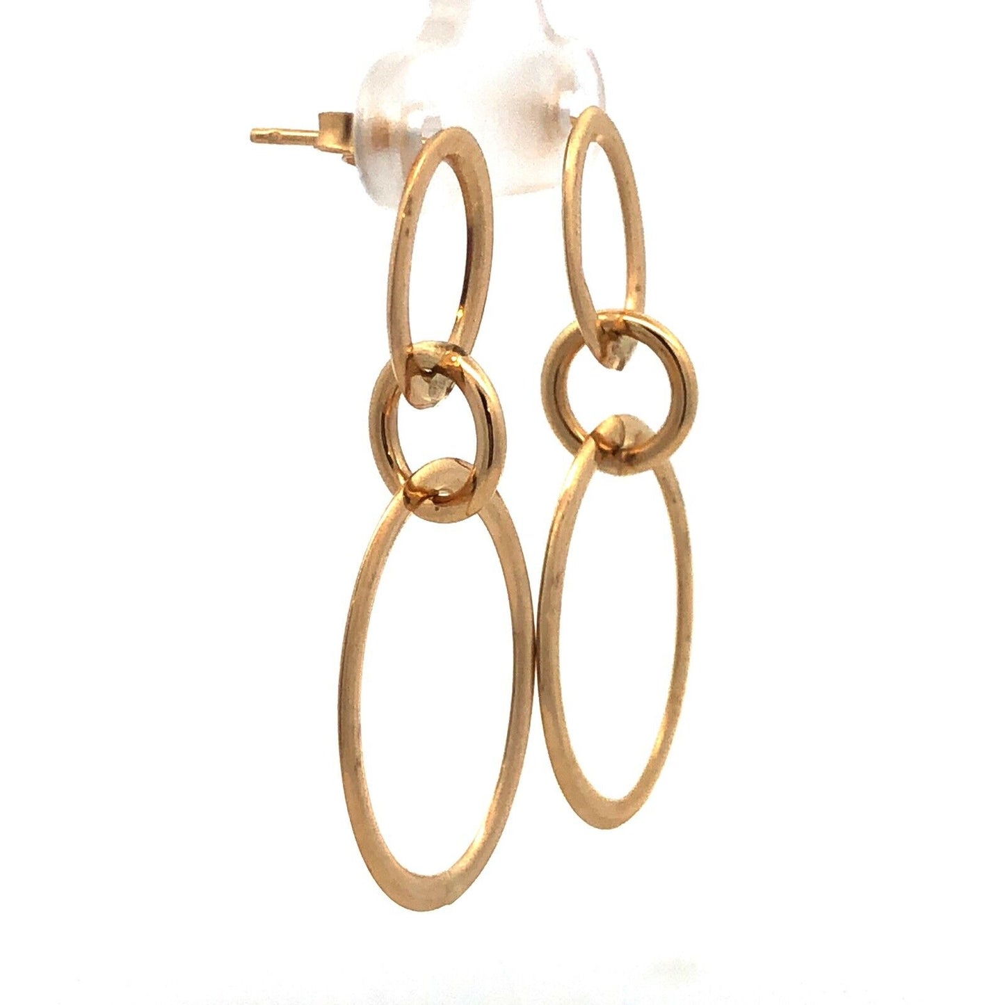 Designer QC Italy 14K Yellow Gold Modernist Triple Layered Dangle Stud Earrings