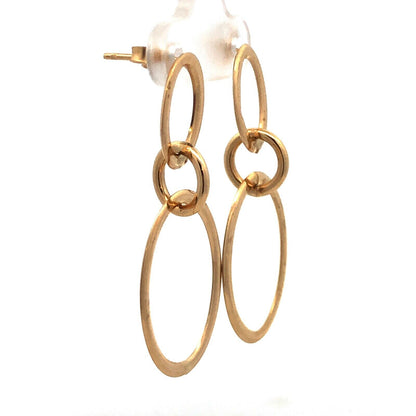 Designer QC Italy 14K Yellow Gold Modernist Triple Layered Dangle Stud Earrings